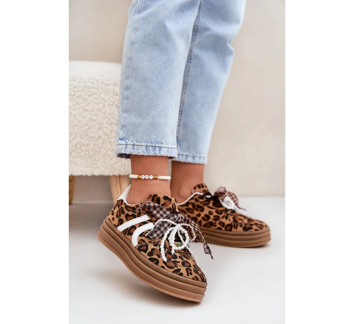 Dámské tenisky na platformě s ozdobami v panterovém vzoru hnědé Vinness Dámské tenisky na platformě s ozdobami v panterovém vzoru hnědé Vinness