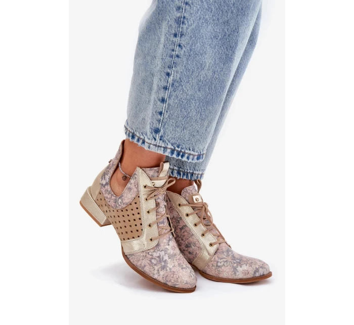 Dámské zateplené kotníkové botky z kůže – béžovo-zlaté Maciejka Dámské zateplené kotníkové botky z kůže – béžovo-zlaté Maciejka