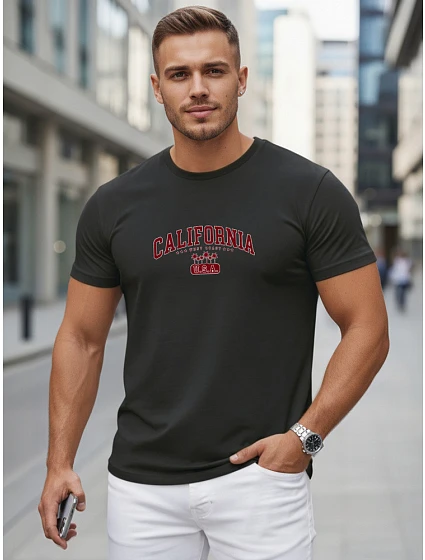 Pánské bavlněné tričko s potiskem „California“, černé, FashionStreet NX5140R Pánské bavlněné tričko s potiskem „California“, černé, FashionStreet NX5140R