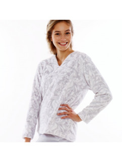 FLORA 6456 teplé pyžamo - Vestis L pohodlné domácí oblečení 9102 šedý tisk na bílé