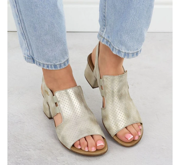 Dámské zlaté nazouvací sandály na podpatku Rieker 64665-60