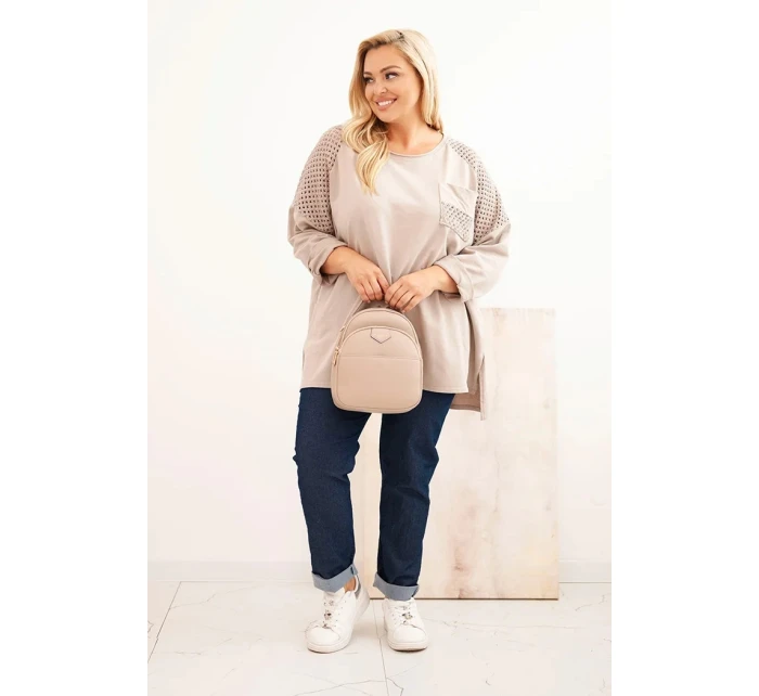 Dámská blůza Plus Size bavlněná s potiskem béžová Dámská blůza Plus Size bavlněná s potiskem béžová