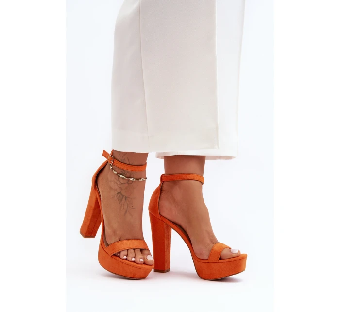 Pohodlné sametové sandály na vysokém podpatku oranžové Essence Pohodlné sametové sandály na vysokém podpatku oranžové Essence