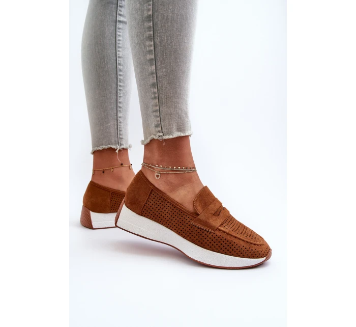 Dámské mokasíny na platformě z semiše Camel model 21656664 - Boto