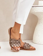 Zazoo 40381 Dámské Kožené Pantofle Na Plochém Podpatku Taupe