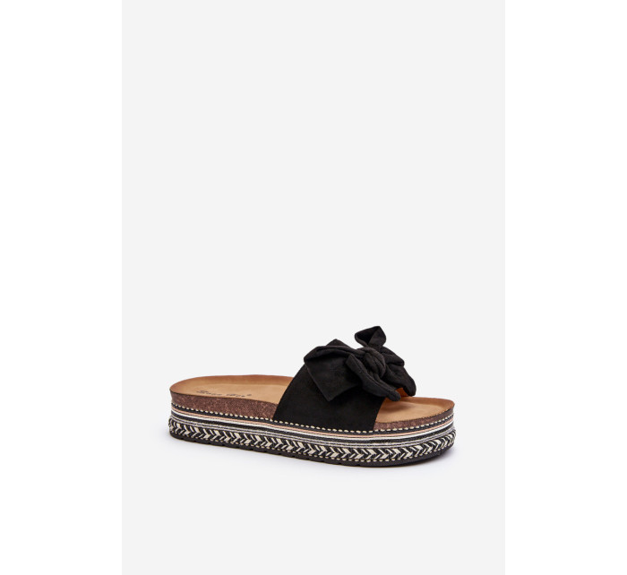 Dámské pantofle na platformě s mašlí, černá Evatria