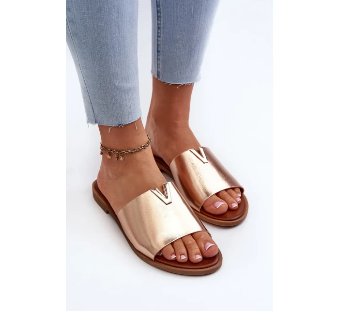 Dámské pantofle z eko kůže na plochém podpatku, zlatá Maliha