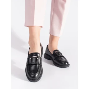 Komfortní černé  mokasíny dámské bez podpatku