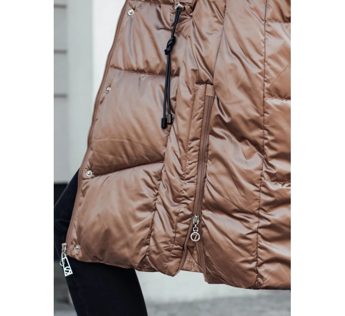 Dámská prošívaná zimní bunda ULTRAWAY s kapucí hnědá FashionStreet TY4644