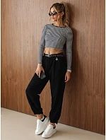 Spodnie damskie bawełniane z paskiem czarne model 22394771 - FashionStreet