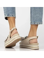 Dámské kožené sandály na platformě béžové Filippo DS7045/26