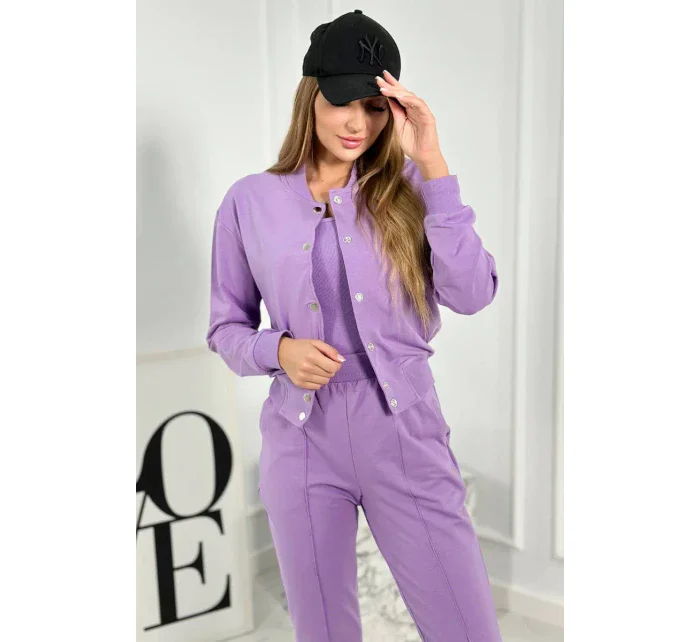 Set 3 v 1 mikina s cvočky + top + kalhoty fialka