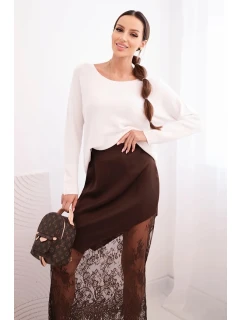 Dámská viskózová sukně s krajkou hnědá