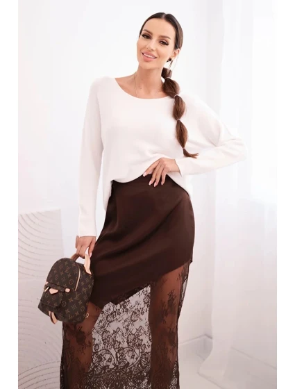 Dámská viskózová sukně s krajkou hnědá