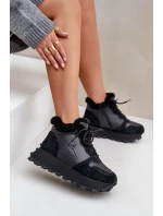 Kožené Sneakersy Kotníkové Dámské S Kožíškem Na Platformě Big Star model 21680223 Černé - Big Star Shoes Kožené Sneakersy Kotníkové Dámské S Kožíškem Na Platformě Big Star model 21680223 Černé - Big Star Shoes