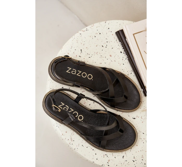 Kožené Ploché Sandály S Propletenými Pásky Zazoo 40429 Černé