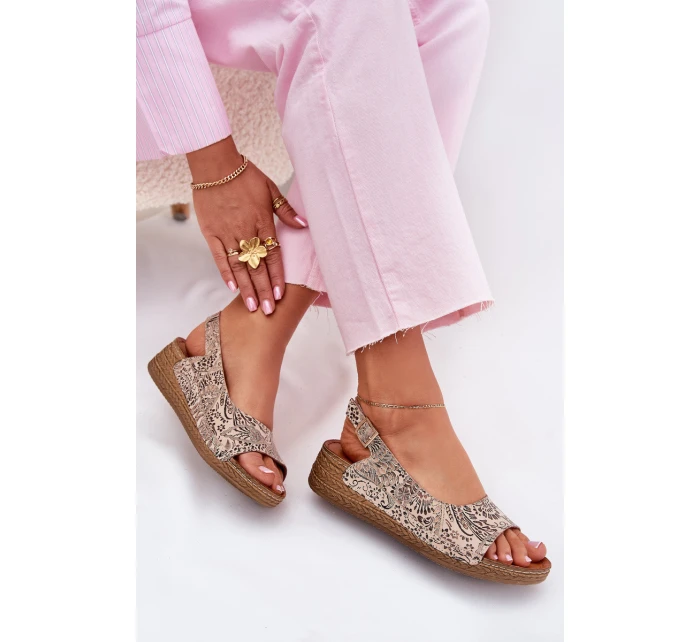 Kožené Dámské Sandály Na Klínku Maciejka L7069-04 Béžové