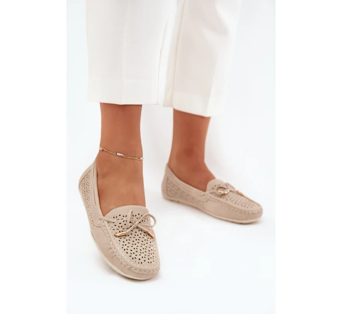 Dámské mokasíny s perforovaným vzorem a šněrováním béžové Mirisa
