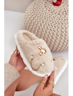 Futrzane Pantofle S Odznaky Béžové Ivelfedi