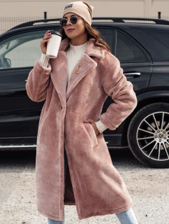 Dámský zimní kabát s dlouhou kožešinou růžový model 21980930 - Dstreet