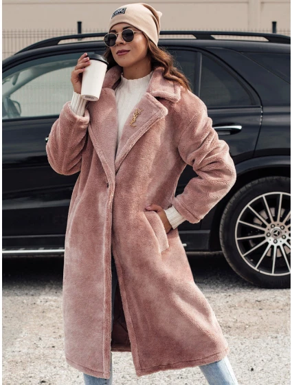 Dámský zimní kabát s dlouhou kožešinou růžový model 21980930 - Dstreet
