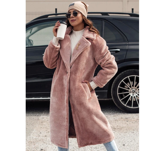 Dámský zimní kabát s dlouhou kožešinou růžový model 21980930 - Dstreet