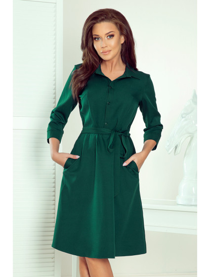 SANDY - Dámské rozšířené košilové šaty v lahvově zelené barvě 286-1