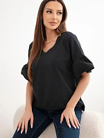 Dámská bavlněná halenka s výstřihem do V černá