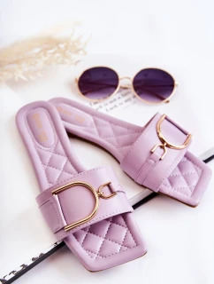 Dámské klasické kožené pantofle s zdobením fialový model 21591202 - Boto