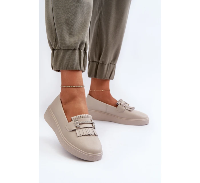 Lehké Dámské Mokasíny Kožené Na Platformě Beige model 21655865 - S.Barski
