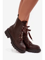 dámské boty s ozdobným šněrováním čokoládové model 21715070 - Boto
