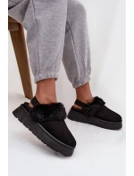 Dámské pantofle na platformě s kožíškem – černé Linaris Dámské pantofle na platformě s kožíškem – černé Linaris