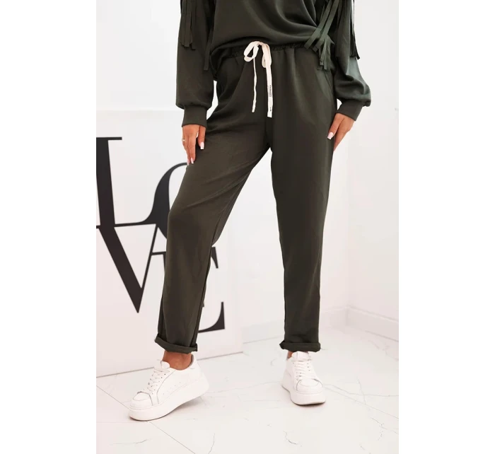 Dámský komplet máslový s třásněmi na rukávech khaki Dámský komplet máslový s třásněmi na rukávech khaki