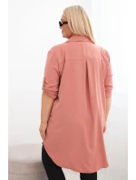 Dámská košilová šaty Plus Size s delším zadním dílem a model 21428151 rukávy tmavě pudrově růžová - K-Fashion