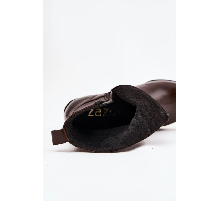 Kožené dámské kovbojky na podpatku vyhřívané Zazoo 60565 čokoládové Kožené dámské kovbojky na podpatku vyhřívané Zazoo 60565 čokoládové