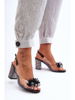 Průhledné stylové sandály na podpatku černé SBarski