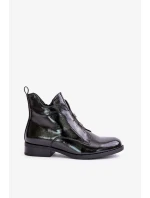 Lakované Kotníkové Boty Na Zip Zateplené Plochý Podpatek S.Barski Černé Lakované Kotníkové Boty Na Zip Zateplené Plochý Podpatek S.Barski Černé