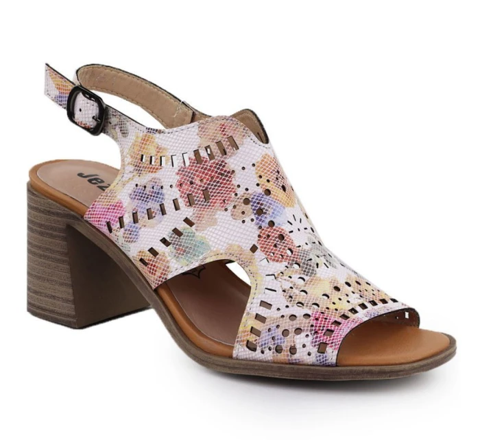 Dámské květinové ažurové sandály na podpatku Jezzi 24125