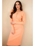 Dámská bavlněná šaty s dlouhým rukávem a dekoltem na knoflíky meruňková