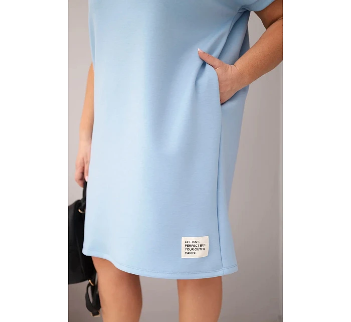 Dámské šaty Plus Size s krátkým rukávem a kapsami modrá