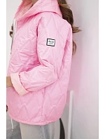 Dámská jarní prošívaná bunda s kapucí a zipem cukrově růžová