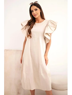 Dámské bavlněné šaty s model 22170755 rukávem béžová - K-Fashion