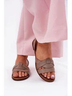 model 21694288 Pohodlné Kožené Nazouvací Sandály Tmavě Béžové - Zazoo