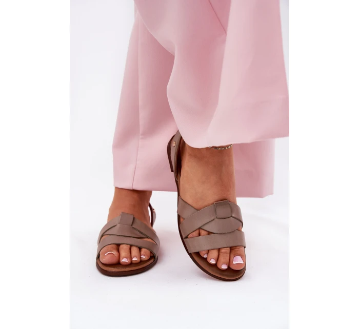 model 21694288 Pohodlné Kožené Nazouvací Sandály Tmavě Béžové - Zazoo