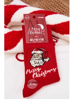 Pánské vánoční ponožky se Santou a nápisem „Merry Christmas“ – červené