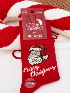 Pánské vánoční ponožky se Santou a nápisem „Merry Christmas“ – červené