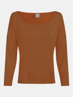 Dámský pyžamový top L/S CURVE NECK 000QS7006E GCU karamelová - Calvin Klein