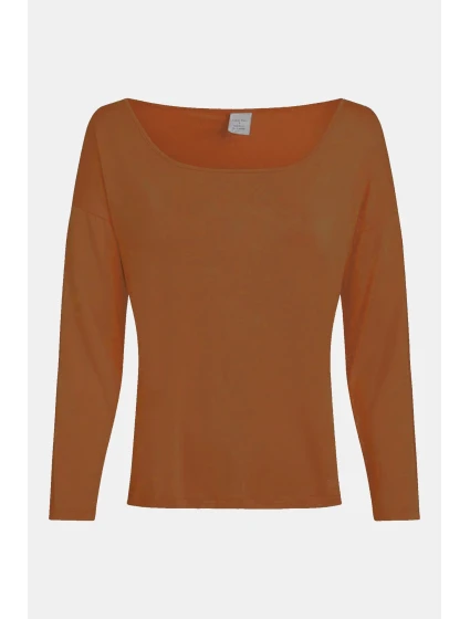 Dámský pyžamový top L/S CURVE NECK 000QS7006E GCU karamelová - Calvin Klein Dámský pyžamový top L/S CURVE NECK 000QS7006E GCU karamelová - Calvin Klein