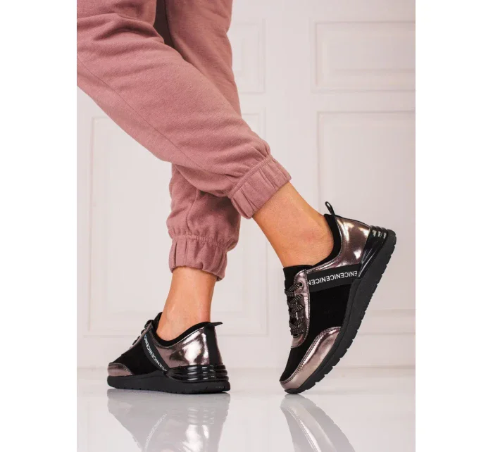 Praktické šedo-stříbrné tenisky dámské bez podpatku Praktické šedo-stříbrné tenisky dámské bez podpatku