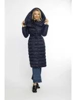 Tmavě modrý prošívaný kabát s vysokým stojáčkem a kapucí model 21247307 - Ann Gissy